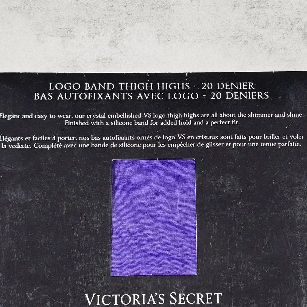 Victoria’s Secret VS Purple Sheer Thigh High Stockings Logo Hold Ups Size XL